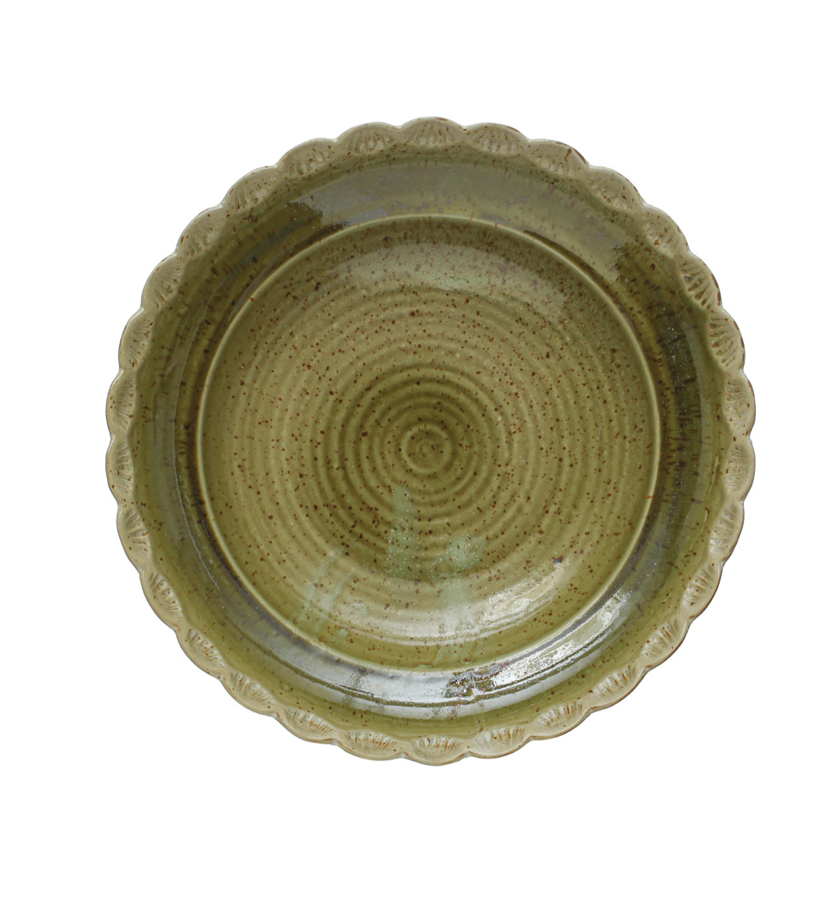 Scalloped Green Stoneware Bowl