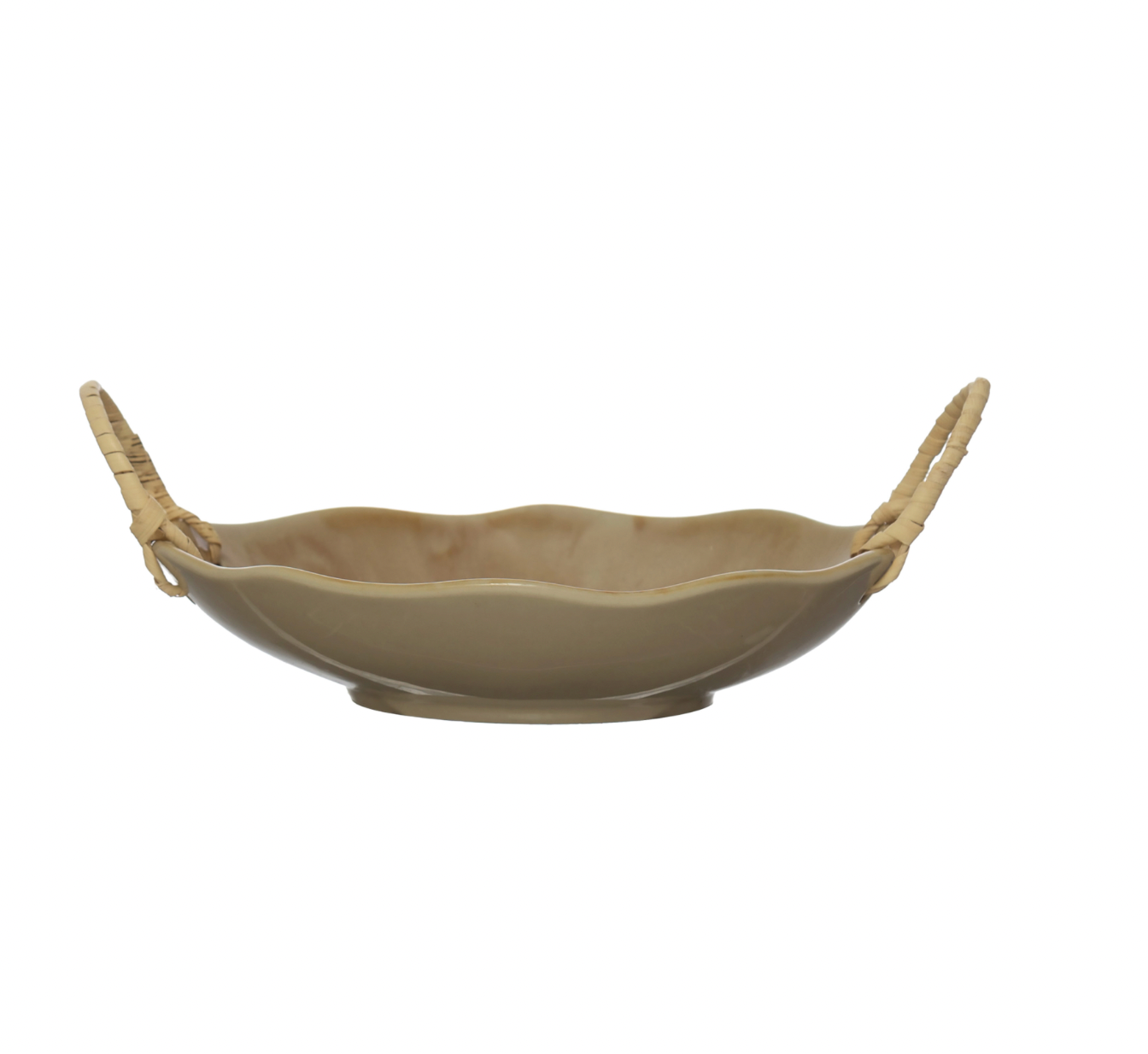 Rattan Handled Stoneware Bowl