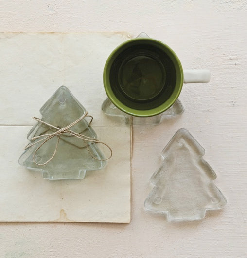 Pressed Glass Tree Shaped Coasters
