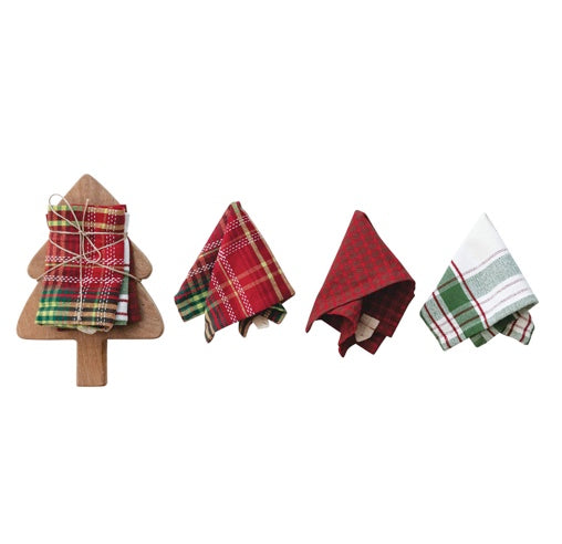 Woven Dish Cloths &amp; Tree Shaped Board, Set of 4 Tied with Jute