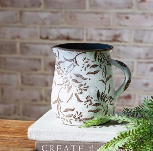 Brown &amp; White Leaf Pattern Pitcher Vase
