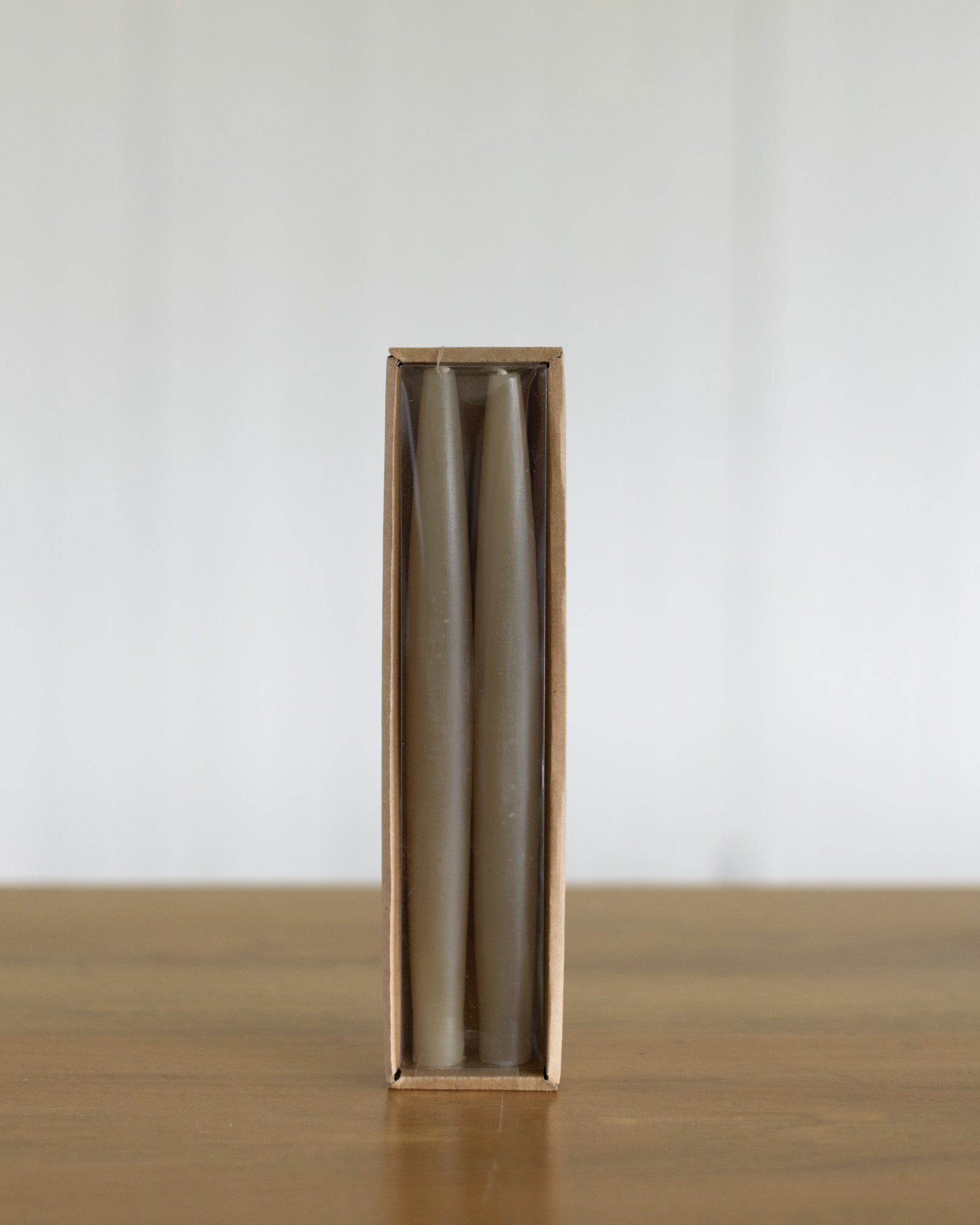 Olive Unscented Taper Candles in Box, Set of 2