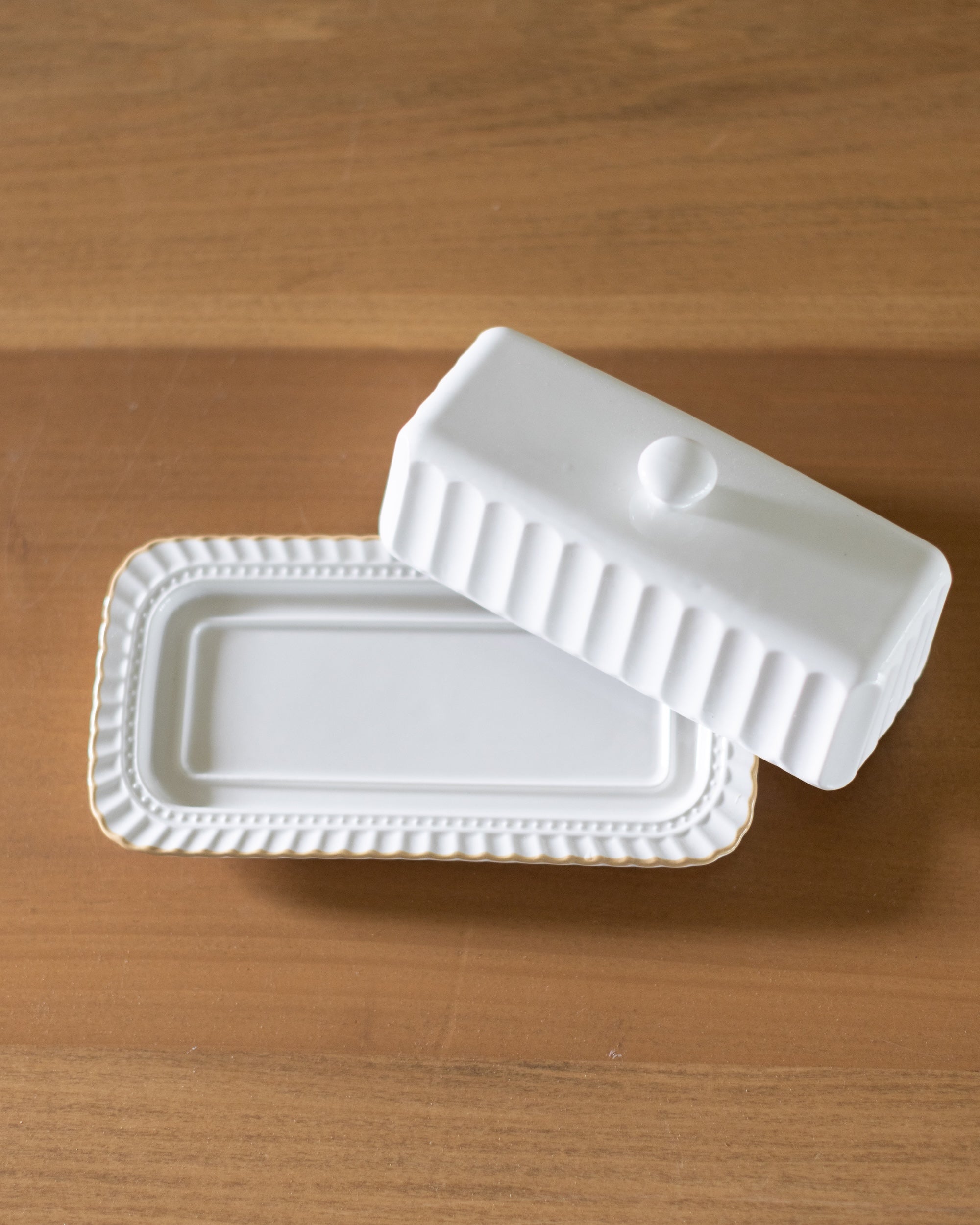 White Stripe Butter Dish
