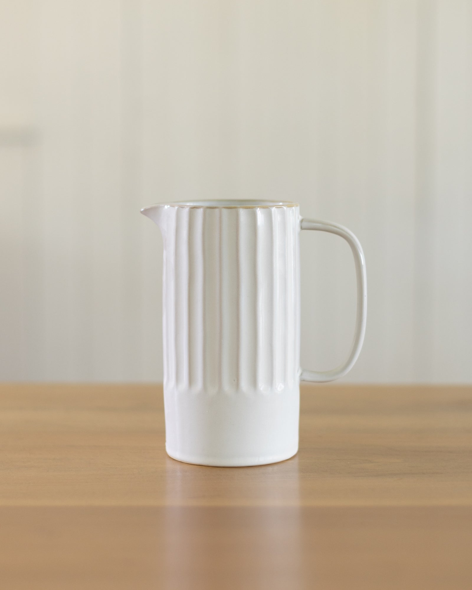 Quart Stoneware Ribbed Pitcher, White
