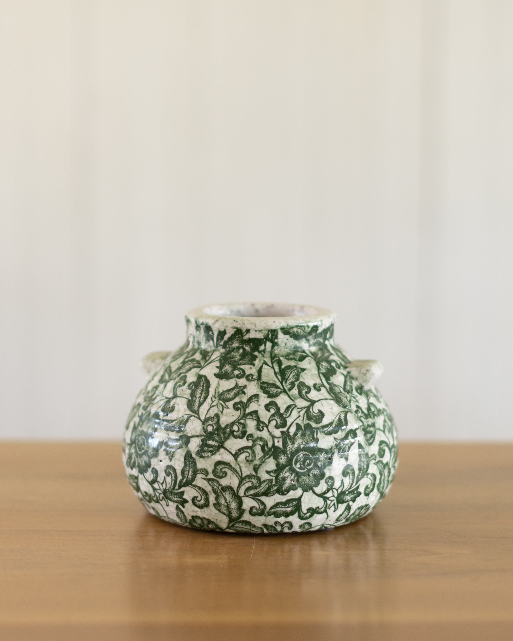 Round Green Floral Squat Vase