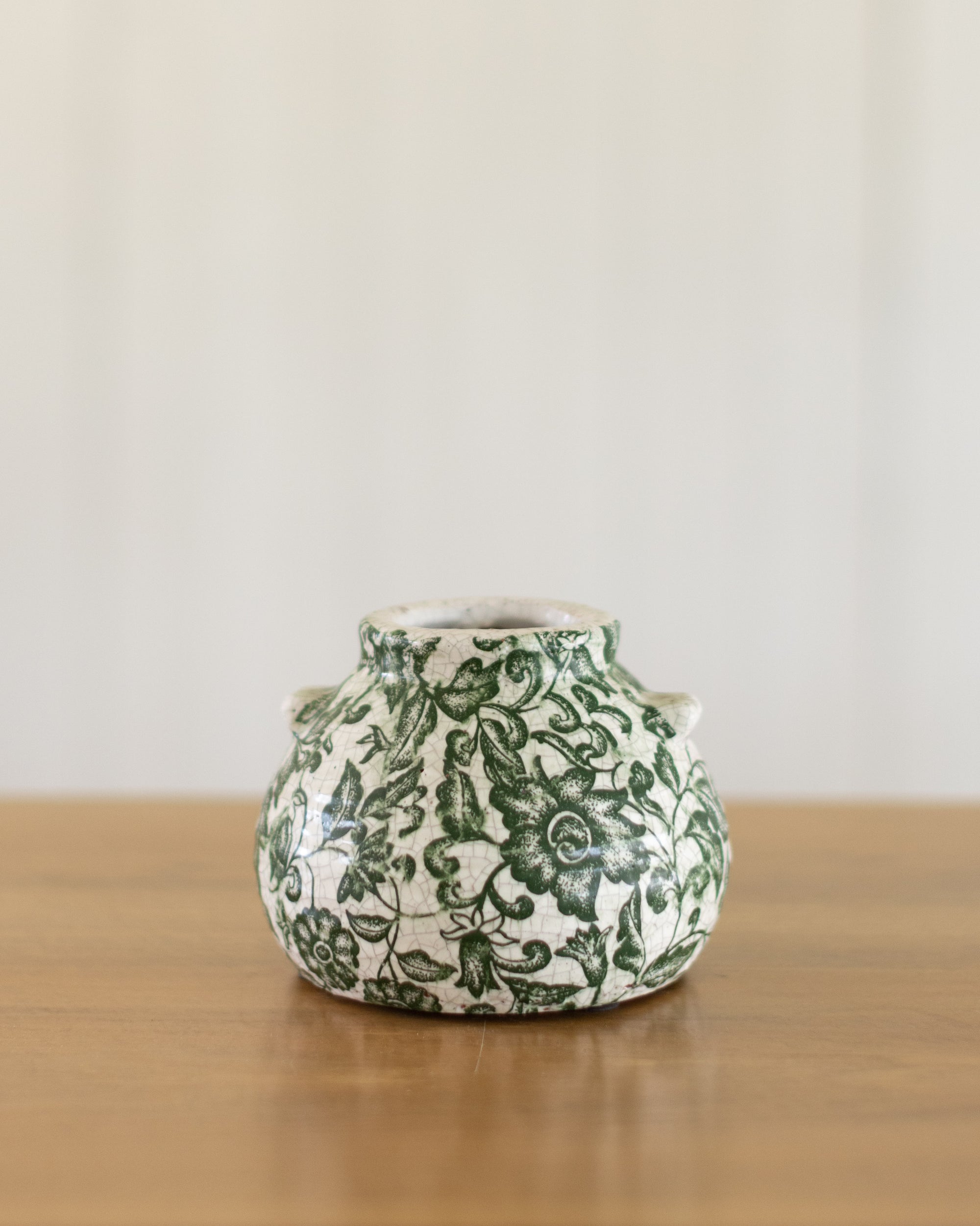Round Green Floral Squat Vase