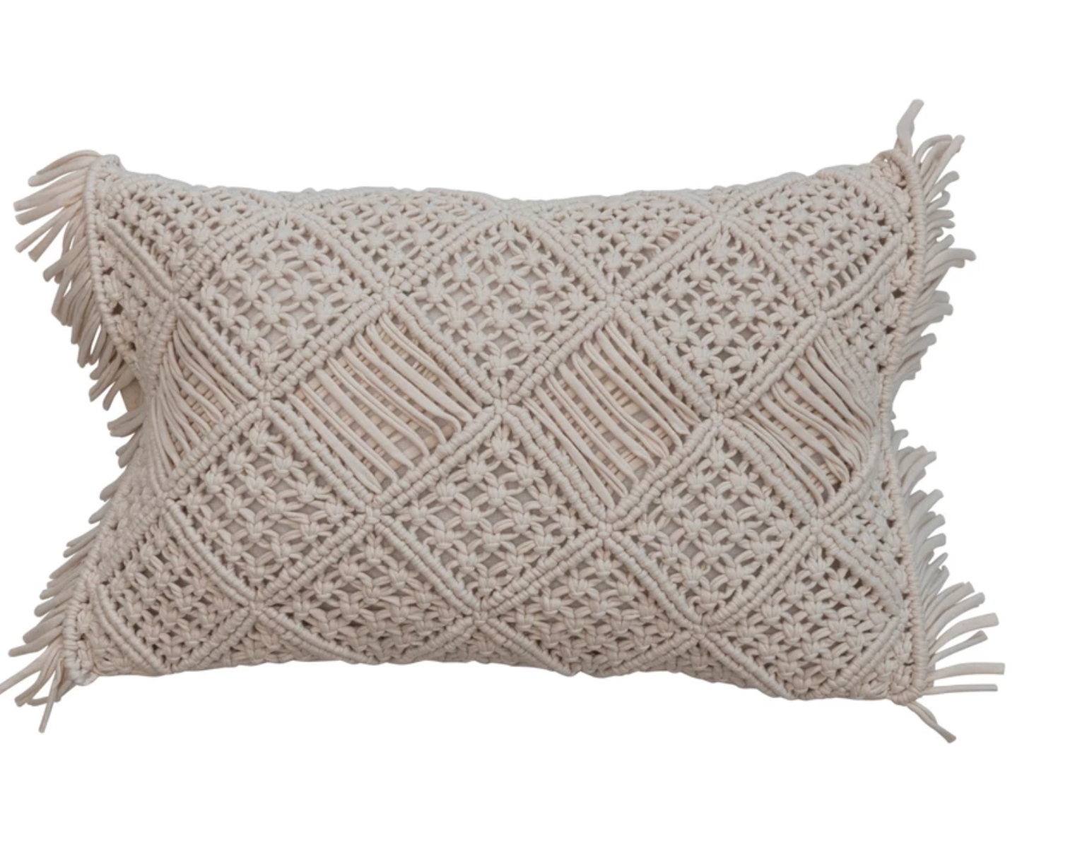 Cotton Macrame Lumbar Pillow