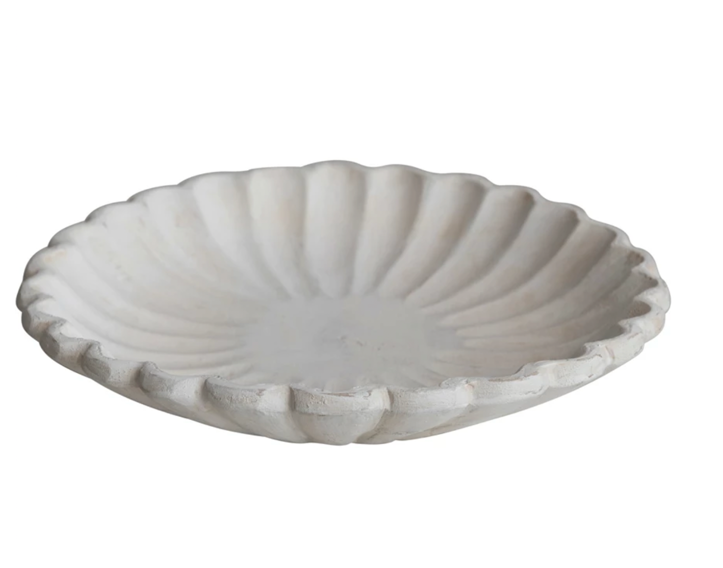 Whitewashed Scalloped Wood Bowl