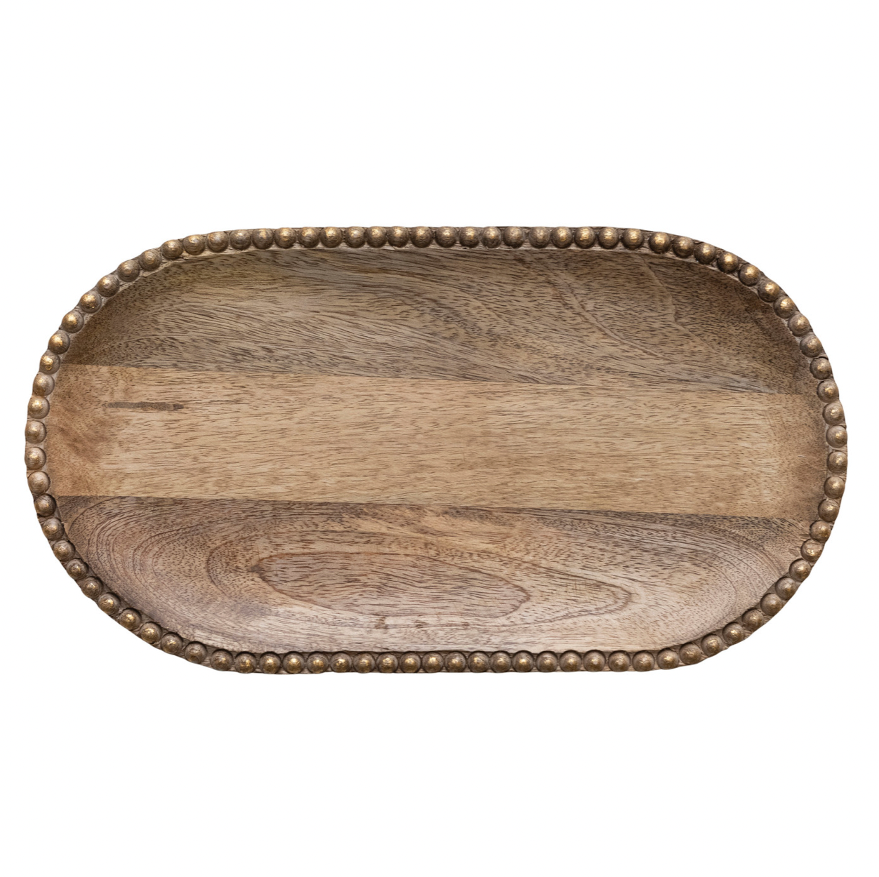 Wooden Tray with Gold Finish Beads