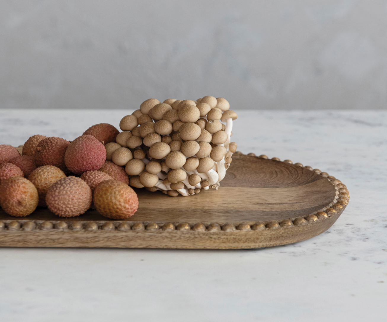 Wooden Tray with Gold Finish Beads