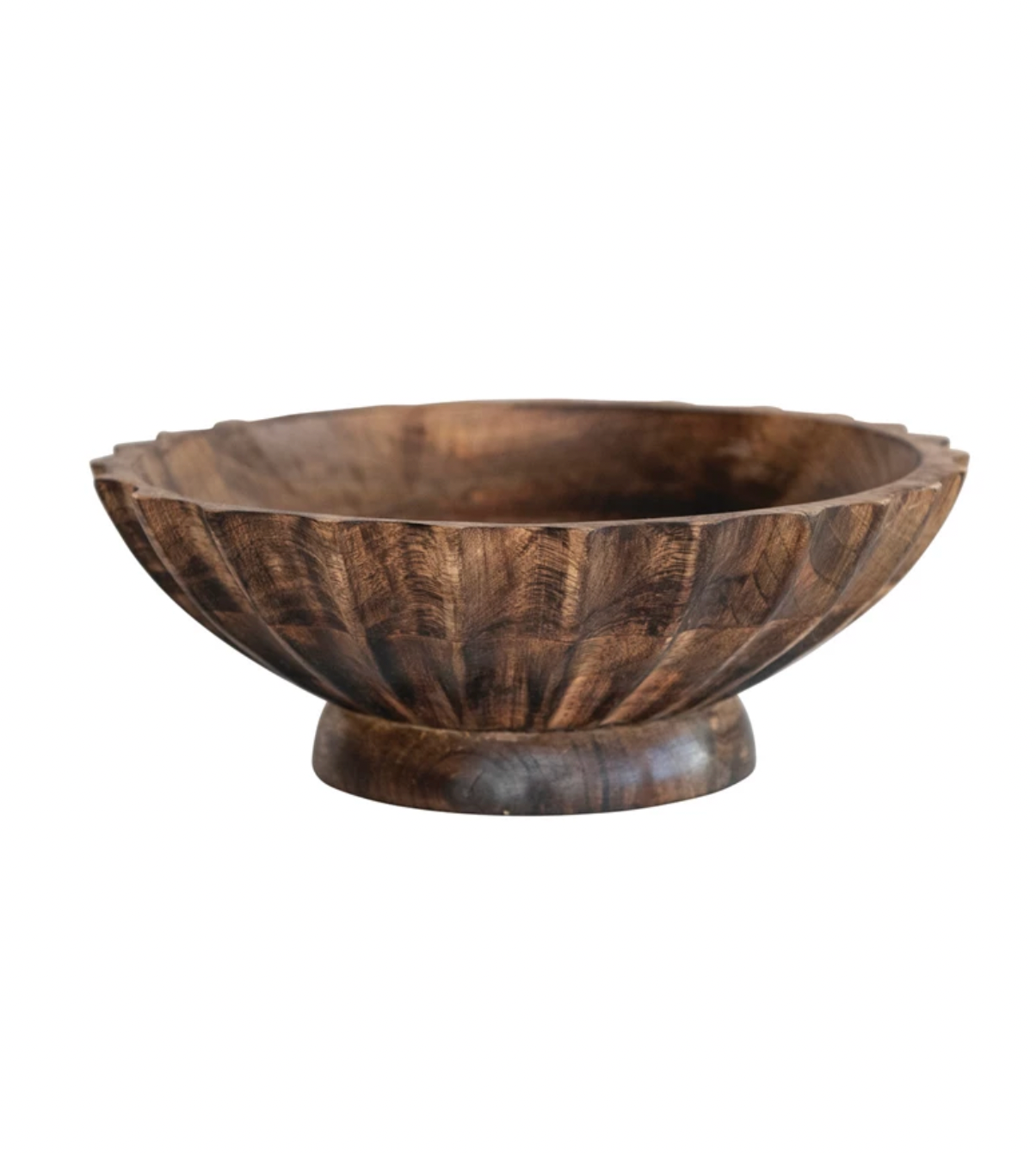 Footed Scalloped Wood Bowl