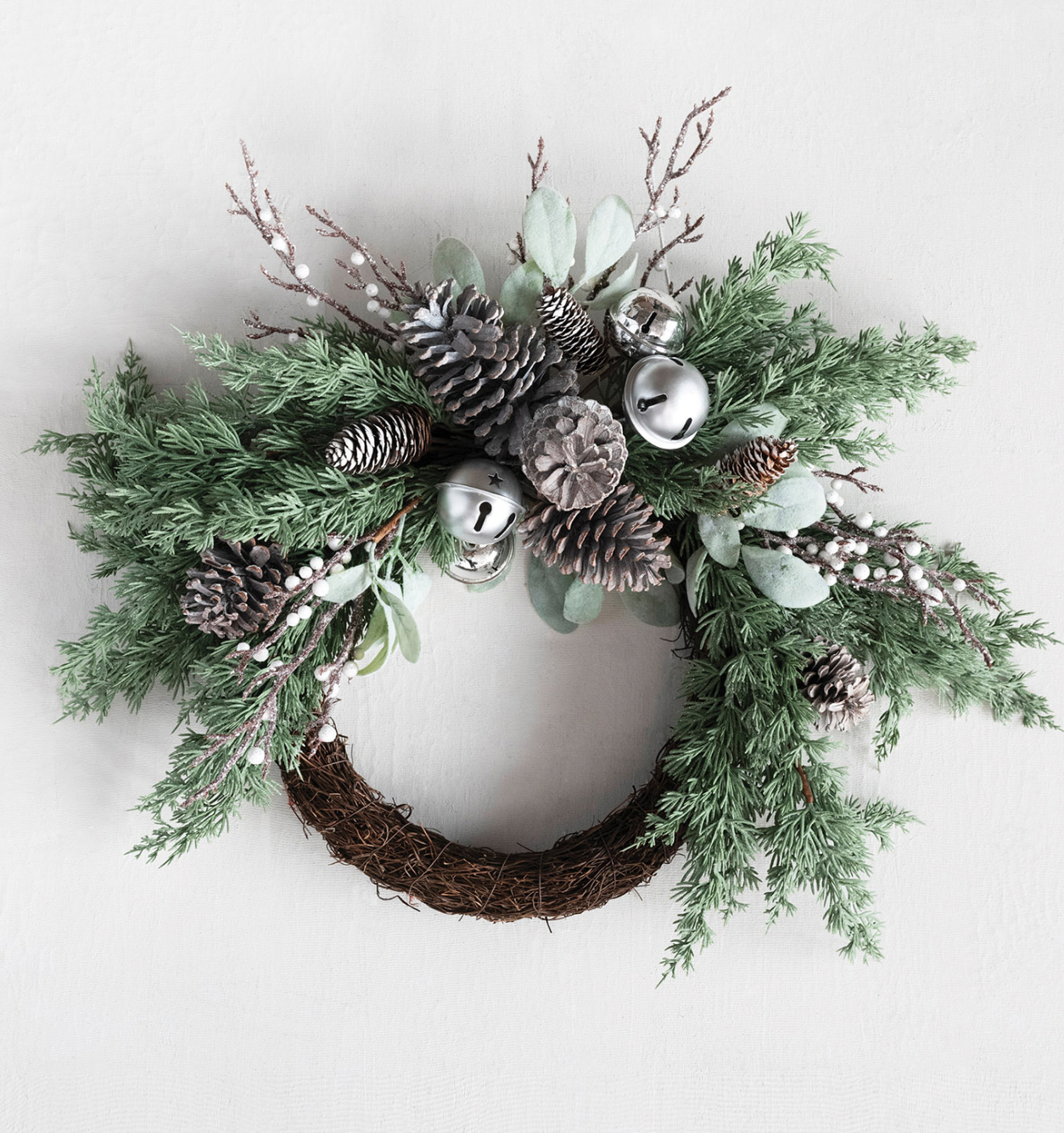 Faux Juniper Wreath with Bells