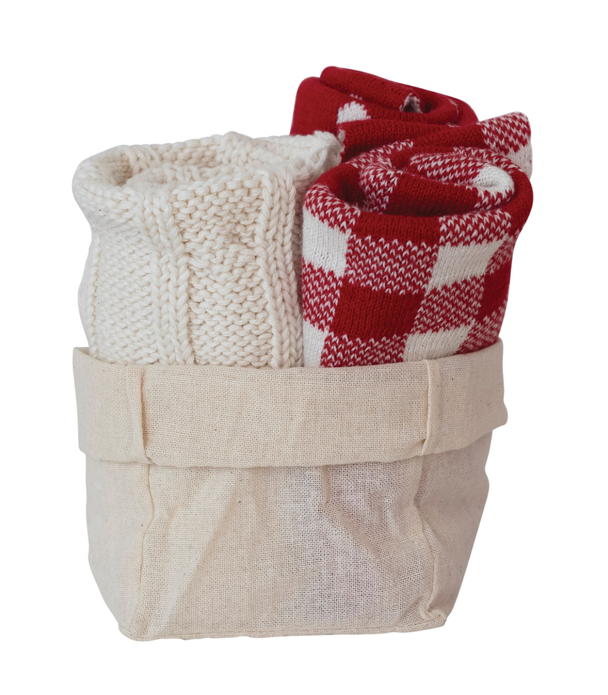 Cotton Knit Dish Cloths with Patterns, Set of 3 in Cotton Bag