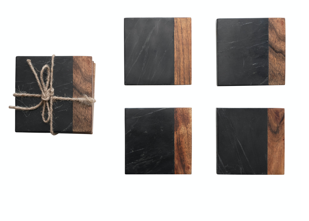 Marble And Acacia Wood Coasters