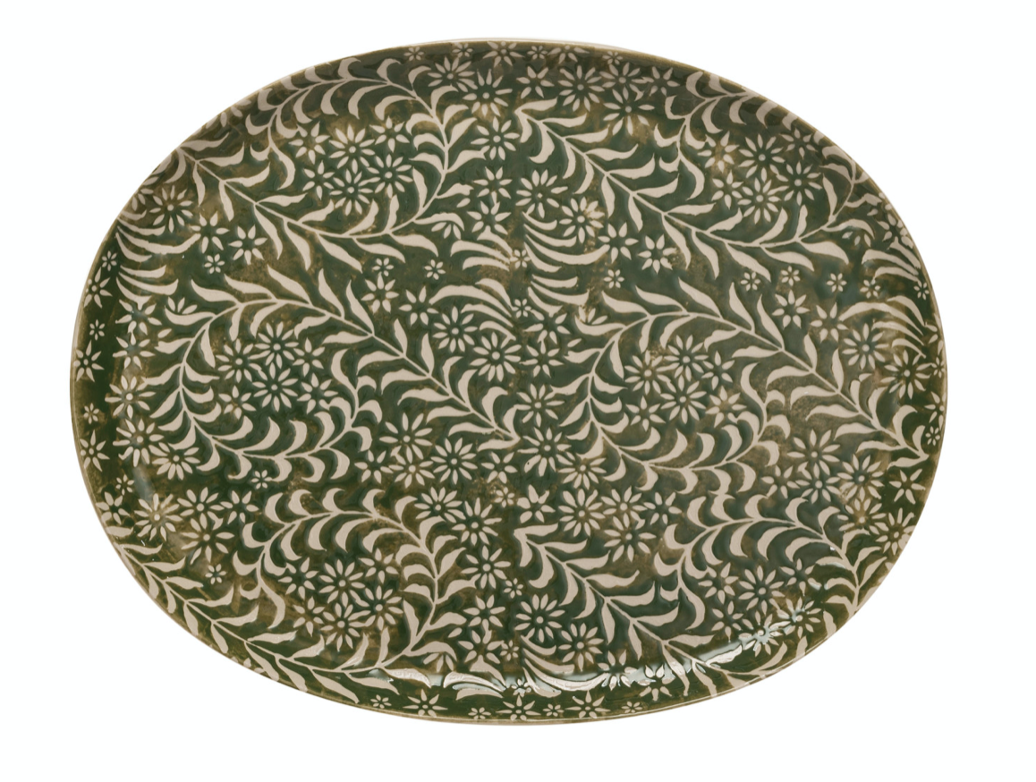 Stoneware Platter with Botanicals