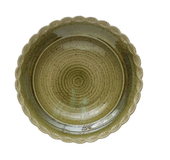 Scalloped Stoneware Bowl, Green