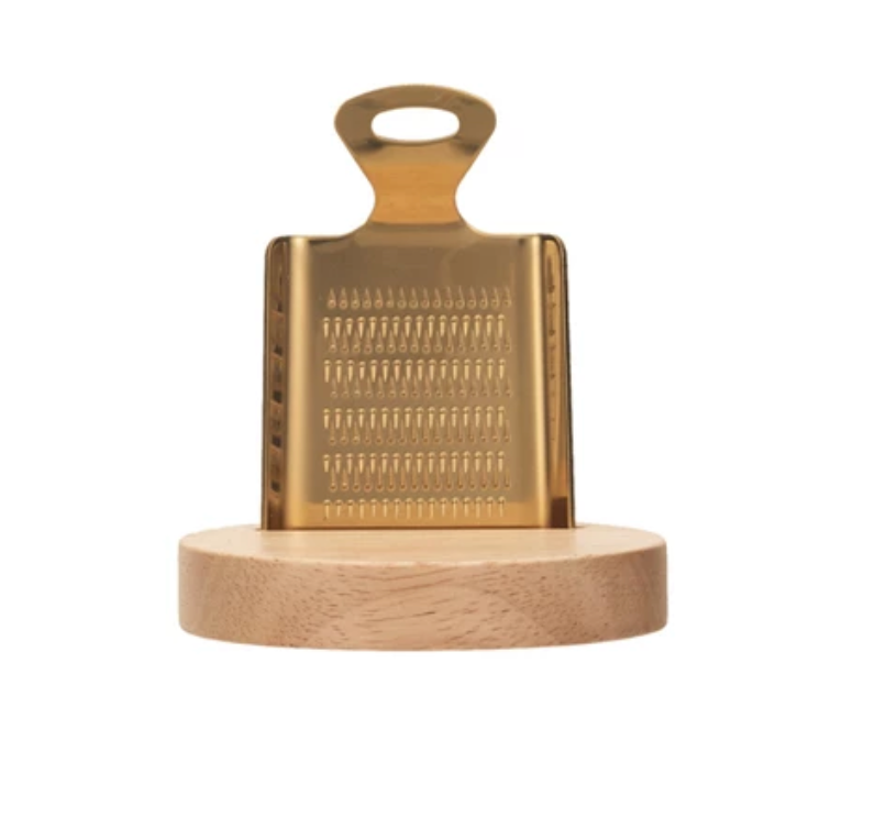 Gold Grater with Wood Base