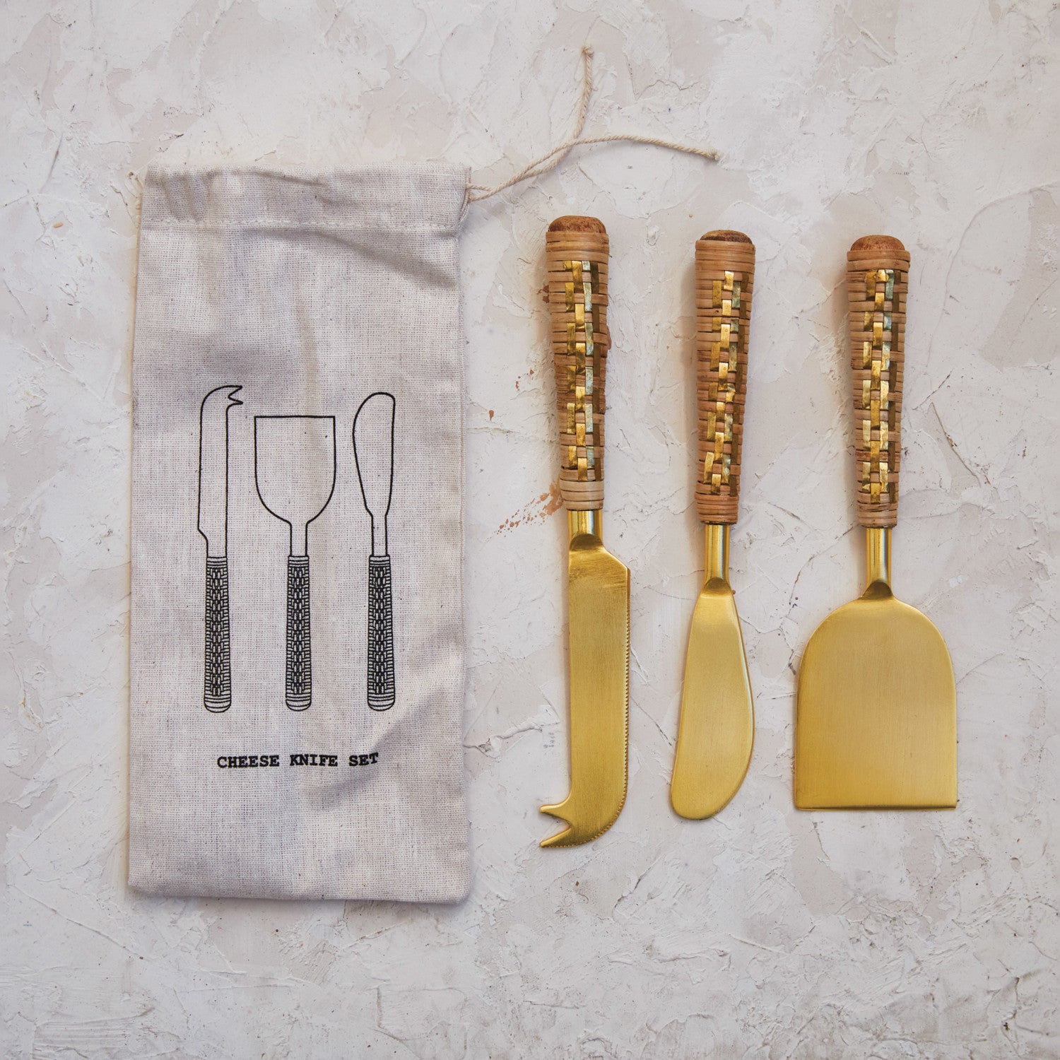 Cheese Knives with Rattan Wrapped Handle