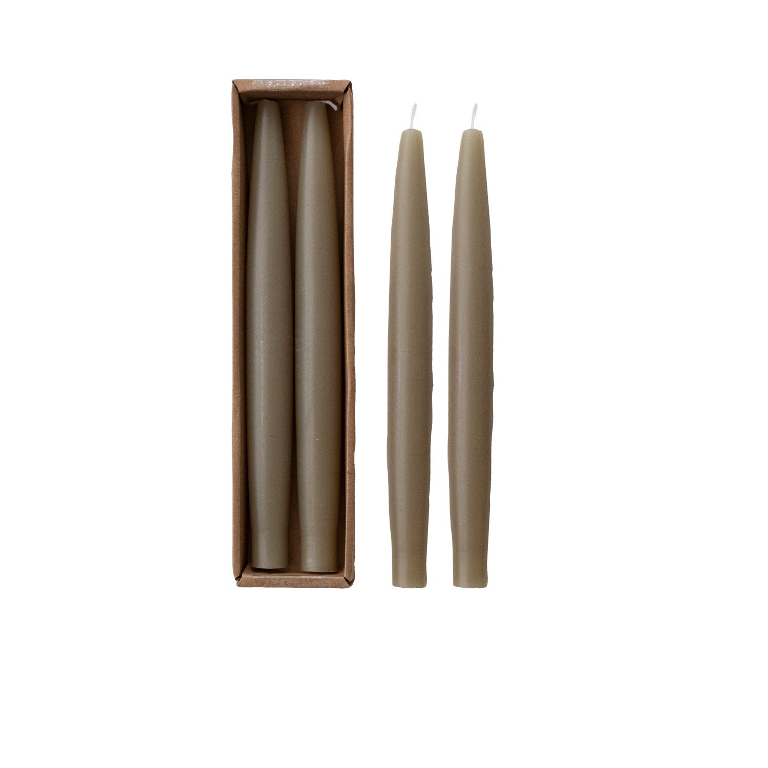 Unscented Taper Candles in Box, Olive Color, Set of 2