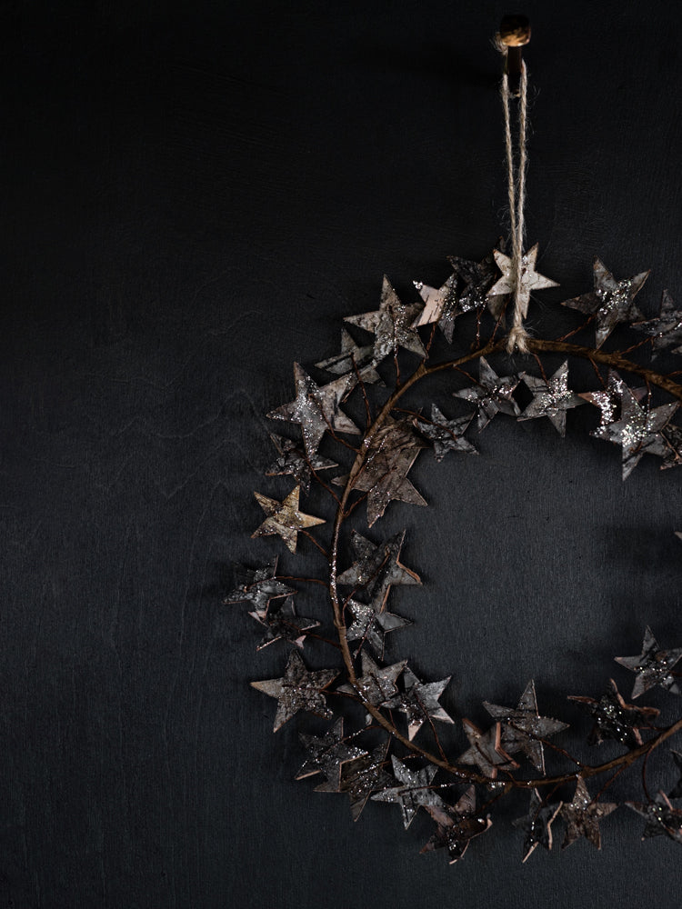 Metal Stars & Birch Bark Wreath