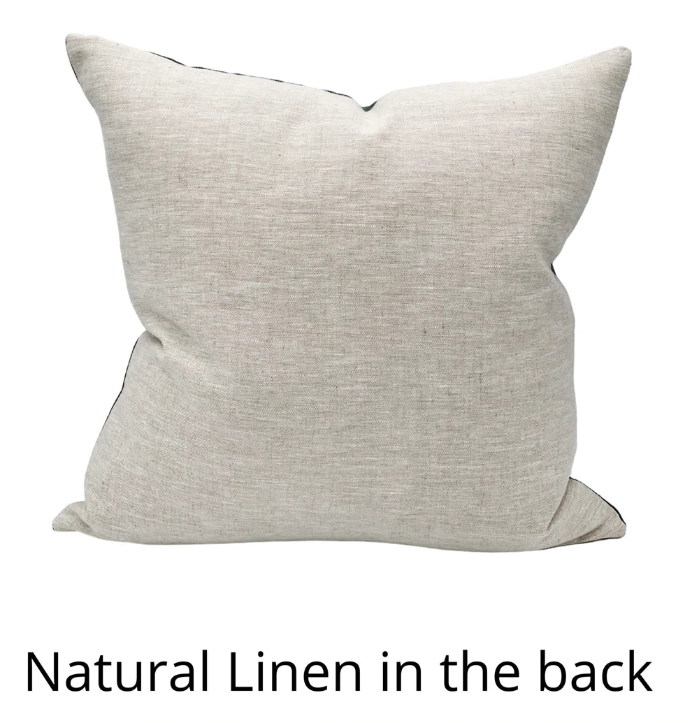Teal Blue on Natural Linen Pillow