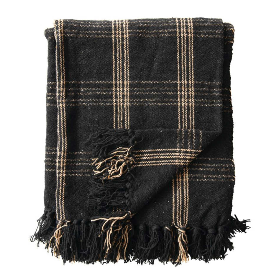 Black and Tan Woven Throw w/ Fringe