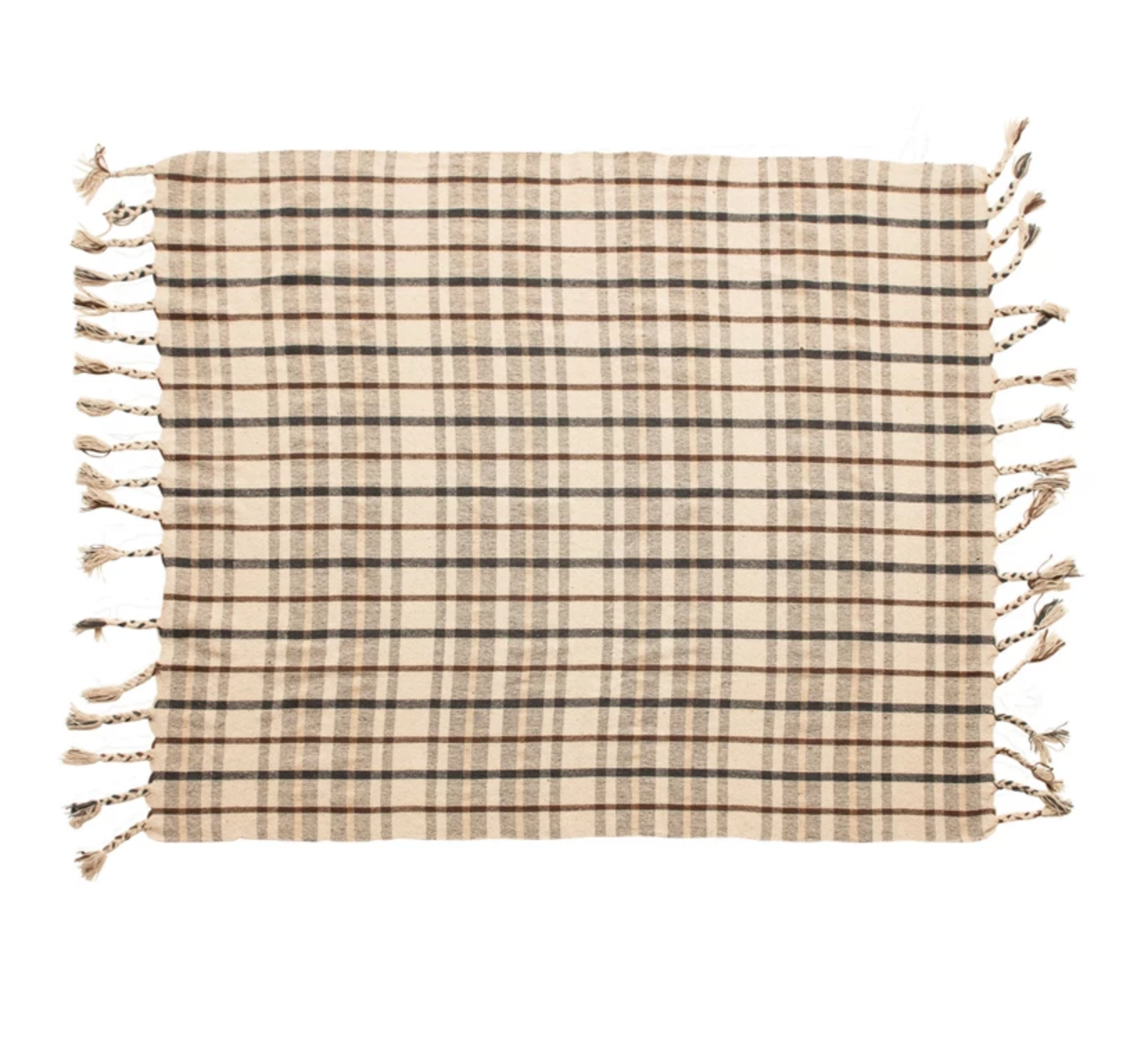 Plaid Throw with Tassels