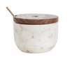 Marble &amp; Acacia Wood Bowl w/ Lid &amp; Brass Spoon