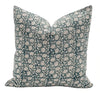 Teal Blue on Natural Linen Pillow