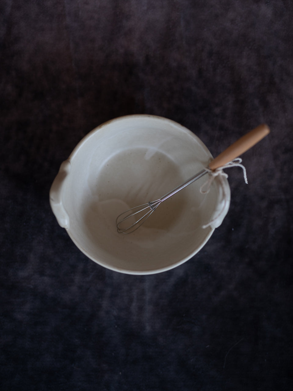 Stoneware Bowl w/ Wood and Metal Whisk