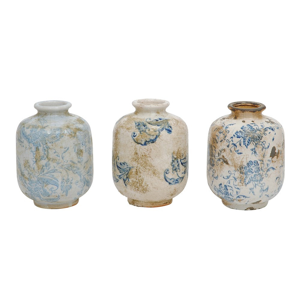Terra Cotta Vase, Blue and White