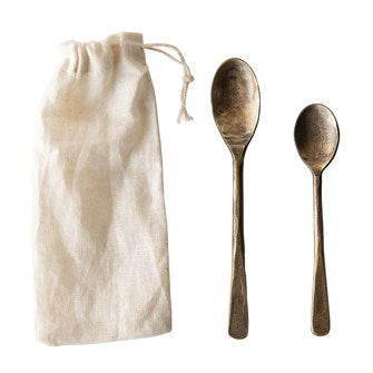 Hand Forged Metal Spoons w/ Drawstring Bag