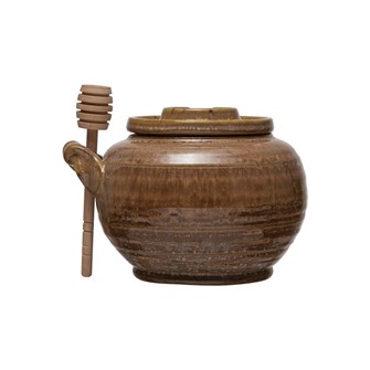 Stoneware Honey Pot w/ Dipper Rest Lid & Dipper