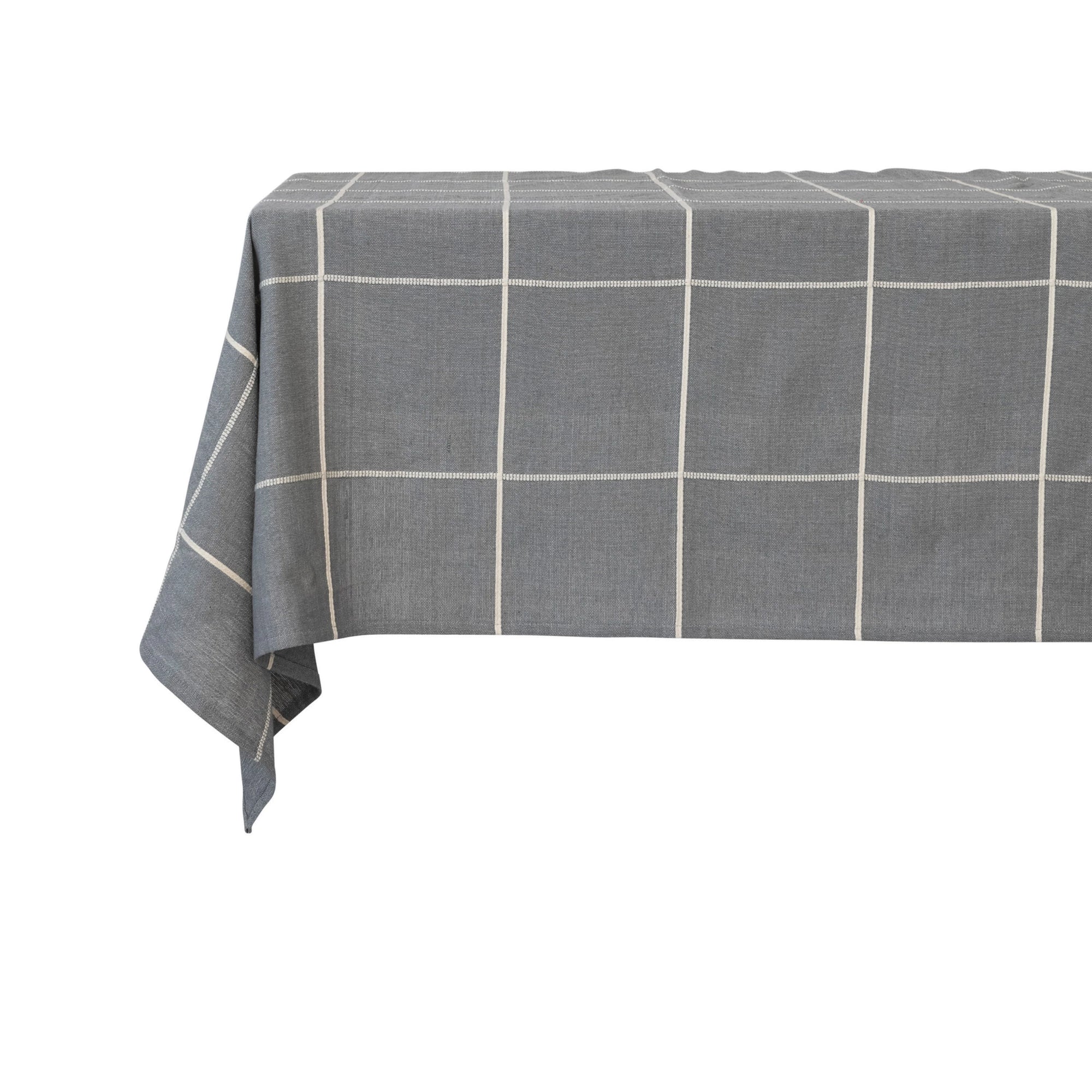 Woven Cotton Tablecloth w/ Grid Pattern