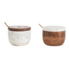 Marble &amp; Acacia Wood Bowl w/ Lid &amp; Brass Spoon