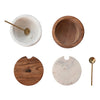Marble &amp; Acacia Wood Bowl w/ Lid &amp; Brass Spoon