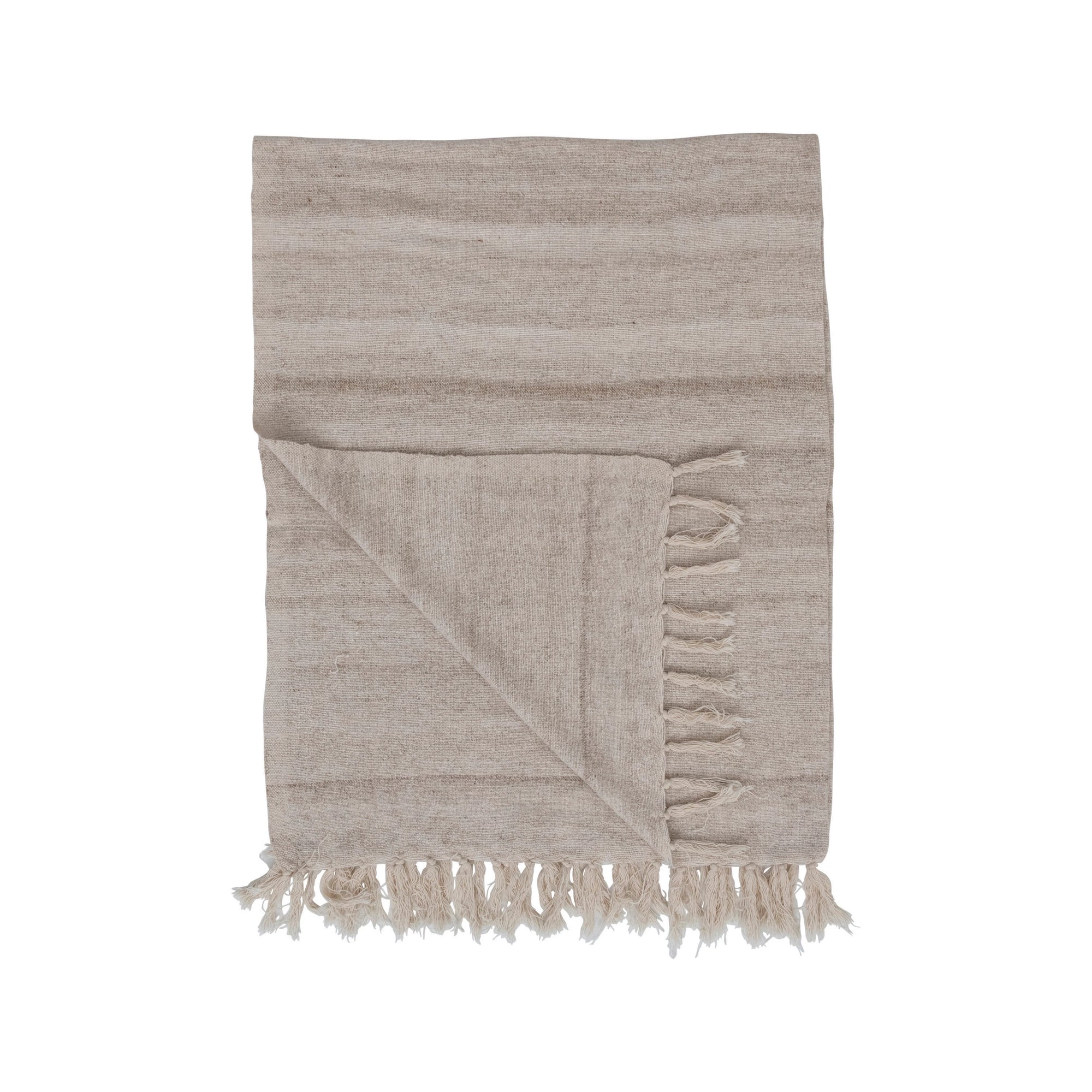 Woven Melange Wool & Cotton Slub Throw w/ Fringe