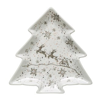 Hand-Stamped Stoneware Tree Shaped Plate